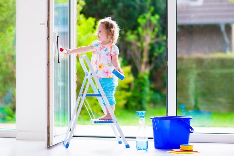 icosawater girl cleaning windows